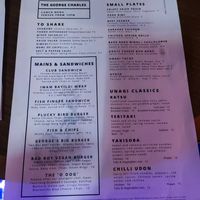 Menu (sushi on the back) at The George Charles & Unagi Didsbury in Manchester