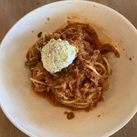 Finally tried the Mushroom Bolognese with Almond Ricotta. New favorite dish (both vegan and gluten-free).  at Flower Child in Tucson