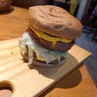 Small circumference but tall burger at Vegan Burger House  in Rio De Janeiro