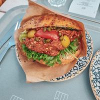 Mediterranean sandwich with sundried tomatos, olives, capers and basil, 89 sek. August 10th, 2025.  at Tradgardscafe - Slottstradgarden Ulriksdal in Solna