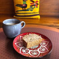 Holy basil chai with soy milk and banana bread. at BOABOA in Matsue