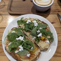 toast with hummus and vegan feta at Pionero Coffee Roasters in Oviedo