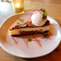 Biscoff cheesecake with vanilla ice cream at The Treehouse Restaurant in Alnwick