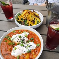 Shakshuka with vegan egg and lentil salad at Chipps in Berlin
