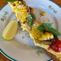 focaccia with corn and tempeh at Lychees in Warsaw