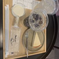 Soy milk iced latte , lemonade and vegan cheesecake   at Shark Coffee in Tokyo