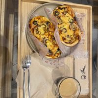 rice flour pizza pieces  at Shark Coffee in Tokyo