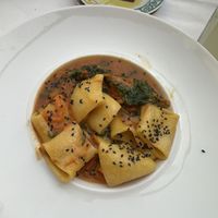 Vegan pasta of the day with tomato, arugula and carrots   at Ristorante Al Giardino in Taormina