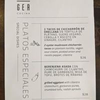 Menu - special dishes at Ginger Cocina in Medellin