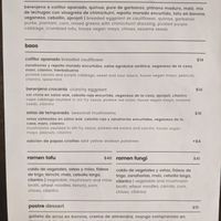 Menu - food and dessert at Ginger Cocina in Medellin