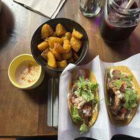 Amazing vegan food! Oyster mushroom tacos   at Ginger Cocina in Medellin