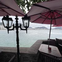 Outstanding view of Copacabana in open air tables   at Café 18 do Forte in Rio De Janeiro