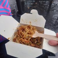 Vegan yaki soba noodles with hoisin sauce and vegan chicken at Wok&Go  in East London