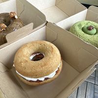 Hojicha caramel, strawberry & soy whip sandwich, and matcha donuts  at Nukafuku ヌカフク in Hakone