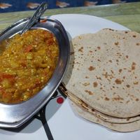 Eggplant Bhurji (150 INR) and Plain Chapatis (á 10 INR) at Energy Cafe & Guest House in Bundi