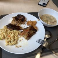 (Some) Options for today were Mac n cheese, a rice paper roll type thing, and a broccoli cheddar soup type thing with tofu (incredible)  at Dary Země in Roznov Pod Radhostem