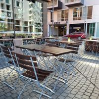 Outdoor seating  at Godt Brød Munch Brygge in Oslo