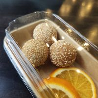 Crispy sesame balls were fantastic, especially when they were fresh. They were very hot inside, though, so caution is needed. at Monchi in Leipzig