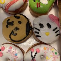 Some of the different donuts. Can probably recognize a few other Sanrio characters Kerroppi and Pompomlurin    at Bitchin Donuts in Albany