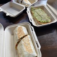 Breakfast burritos and avo toast  at Bitchin Donuts in Albany