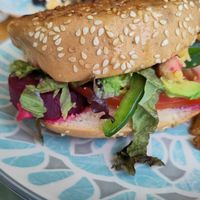 vegan toasted sandwich, heavy on the beetroot at To Tzitziki Sto Almiriki in Crete