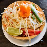 Papaya salad. Medium had some decent spice, to me at Green Elephants Thai Vegan in Watkins Glen