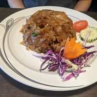 Pad see aew with mock duck at Green Elephants Thai Vegan in Watkins Glen