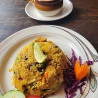 Pineapple fried rice and Tom kha soup at Green Elephants Thai Vegan in Watkins Glen