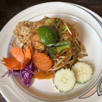 pad thai w fried tofu  at Green Elephants Thai Vegan in Watkins Glen