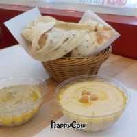 Hummud (chickpeas cream) and babba ganoush (egg plant cream)with home made pita bread at Kebab in Maracaibo