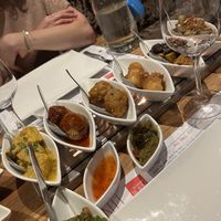 Tahu, friend aubergine, vegetable/corn thing, pisang goreng, tempeh, jackfruit rendang...  at Blauw in Utrecht