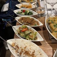 …white rice, sayur lodeh, gado gado (without egg obviously), atjar, sugar coated fry-crisps, that other cabbage dish I forgot the name of. This was not all the food.  at Blauw in Utrecht