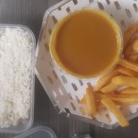 Rice, chinese curry sauce and chips (shared) at Noodz in Belfast