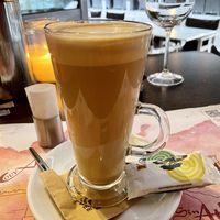 Decaf latte with soy milk  at Sin Athina  in Athens