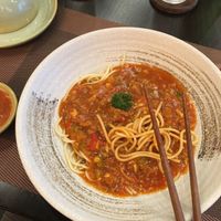 Spaghetti bolognaise with extra sauce!  at La Moi Plant-Based Restaurant in Ho Chi Minh City