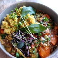 Main dish - stew with rice at Greens&Beans  in Bruges