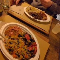 Yellow rice, ratatouille, nut lentil loaf with beetroot hummus, slow cooked lentils, lasagne, cabbage with apple and raisins at Radicetonda - Via Spallanzani in Milan