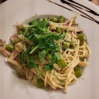 Vegan carbonara - basically creamy pasta with asparagus and mushrooms but nicely done at L'Osteria Italiana in York