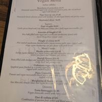 vegan menu at L'Osteria Italiana in York