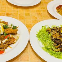 Our main dishes - shiitake, Salisbury steak, veggies from the wok  at Kilimanjaro Kafe in Cebu
