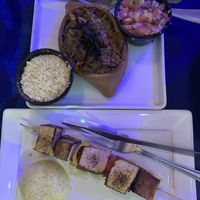 Two entries: casquinha de falso siri and espetinho de tofu   at Kitanda Emporio and Gastrobar in Salvador