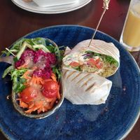 Falafel, Vegetable and hummus wrap at The Master Barista in Harlow