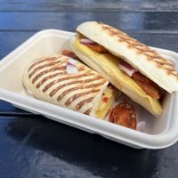 Vegan cheese, onion and sun-dried tomato panini   at The Meare Shop & Tearoom in Thorpeness