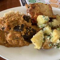 Amazing lasagne, potatoes and curry at Manna Haven in Byron Bay