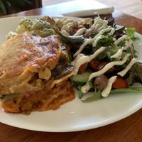 Delicious lasagne and salad at Manna Haven in Byron Bay