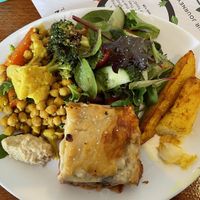 Vegan pumpkin & mushroom lasagne with 2 salads  at Manna Haven in Byron Bay