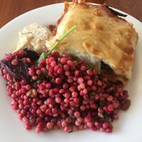 Lasagna and beetroot salad 😋 at Manna Haven in Byron Bay