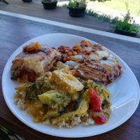 Green curry, lasagne and mexi beans at Manna Haven in Byron Bay