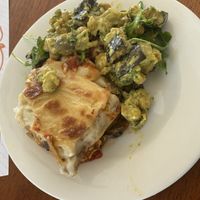 Lasagne and salad  at Manna Haven in Byron Bay