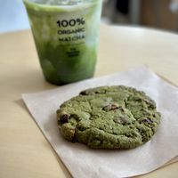 Vegan Cookie and Iced Soy Matcha Latte  at The Matcha Tokyo - Omotesandō in Tokyo